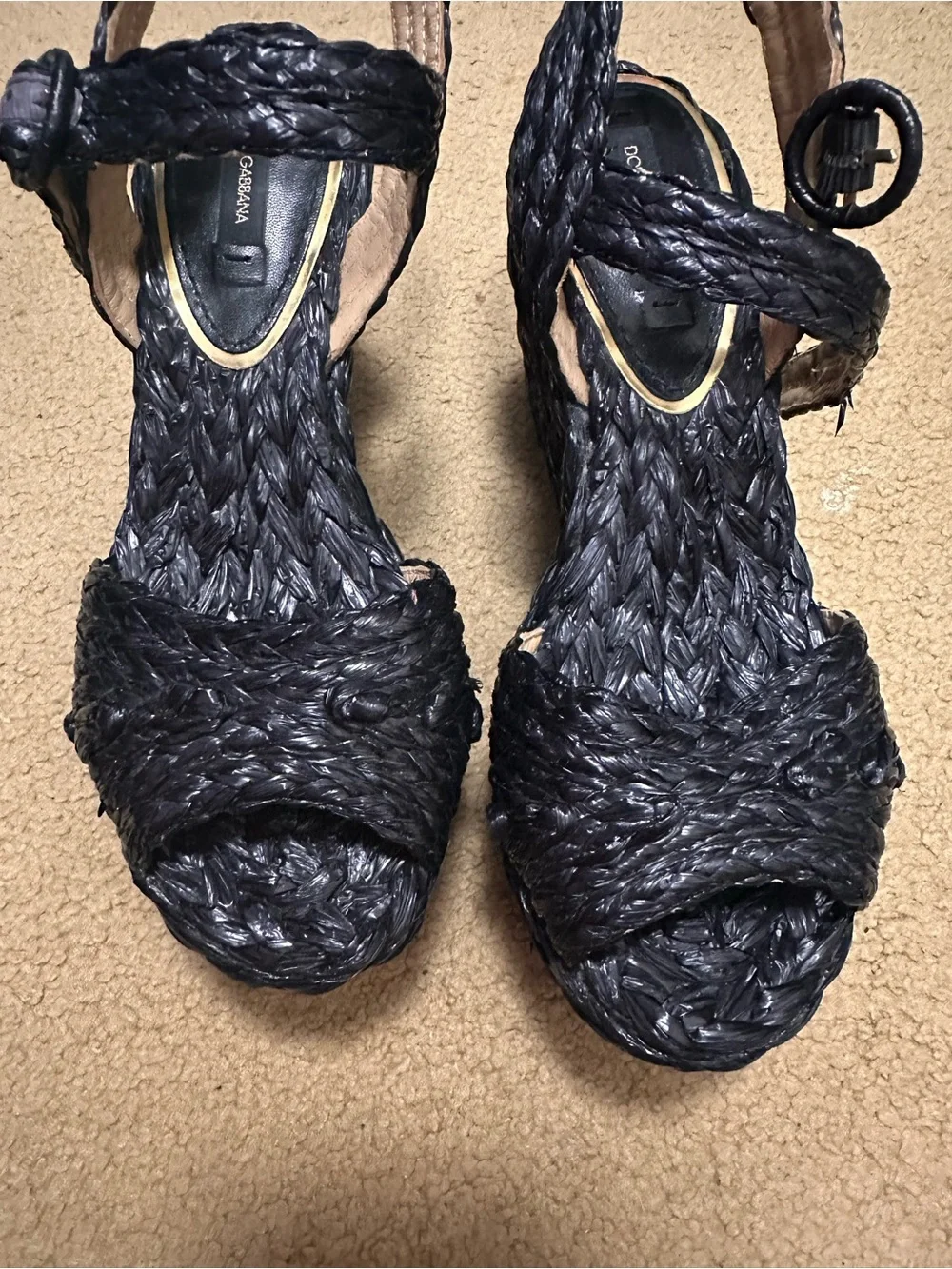 Dolce & Gabbana Black Raffia Wedges